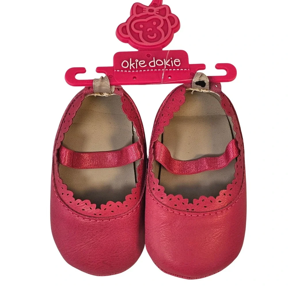 Okie Dokie Baby Girl Pink Scalloped Ballet Flats Soft Sole Shoes Size 1/2